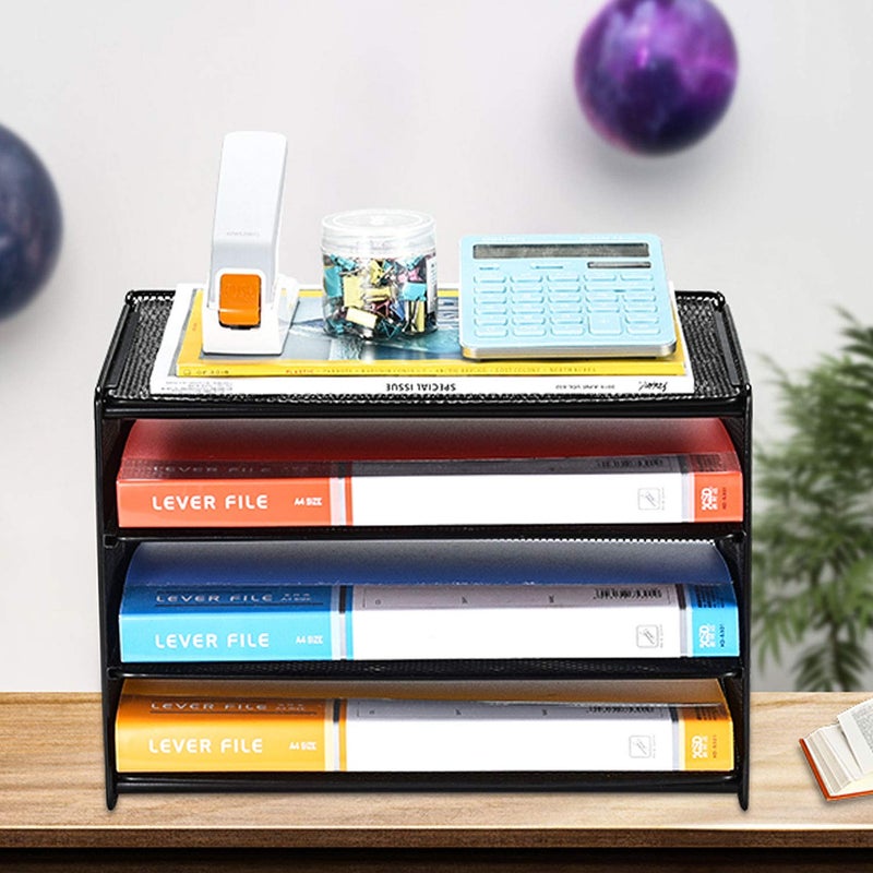 Samstar 2 Pack Paper Letter Tray, 3-Tier Desk File Organizer Paper Sorter Letter Shelf Rack, Mesh Made,Black - Image 5